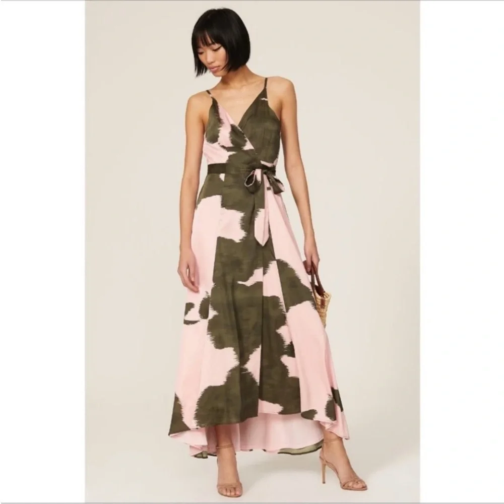 Anthropologie HUTCH Leah Pink and Green Printed Wrap Maxi Dress XXS EUC - Picture 2 of 14